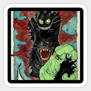 Black Crazy Cat Sticker